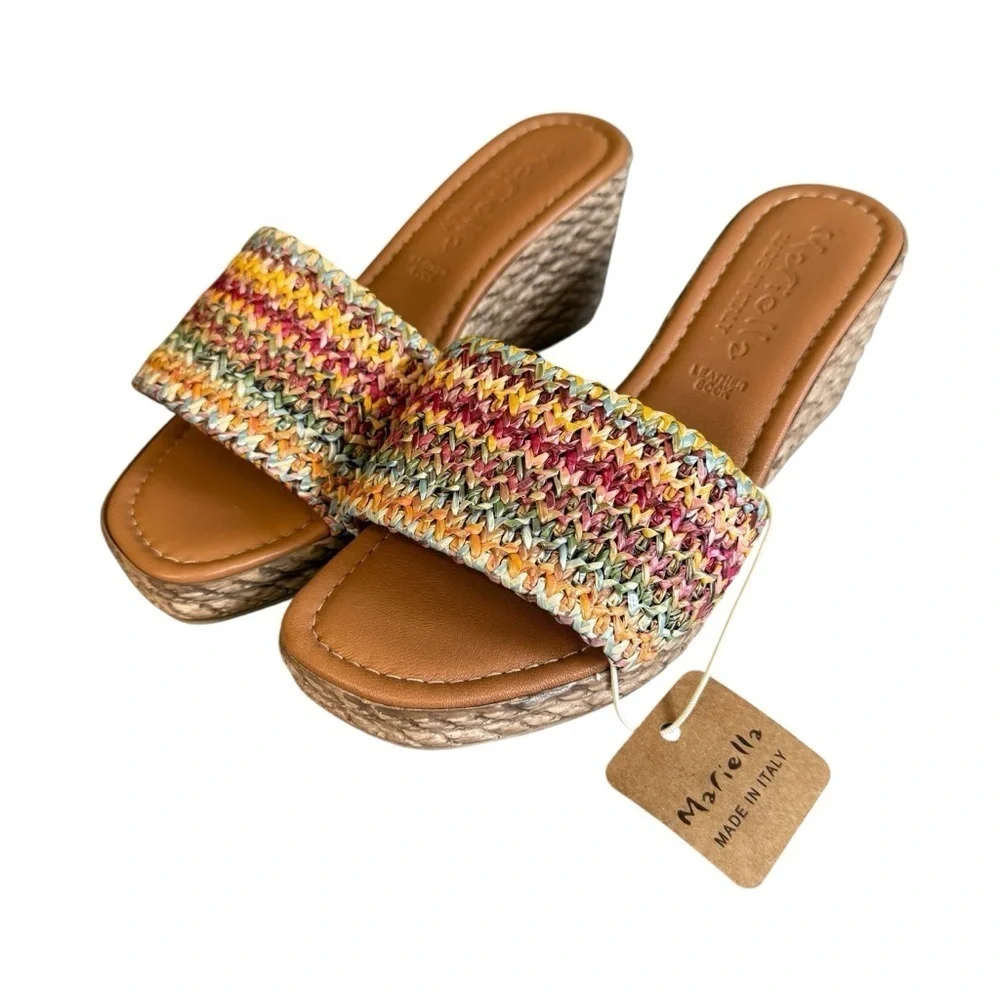 Mariella Colorful Woven Wedge Sandal. Multicolor Size 7.5 #1719 NWT